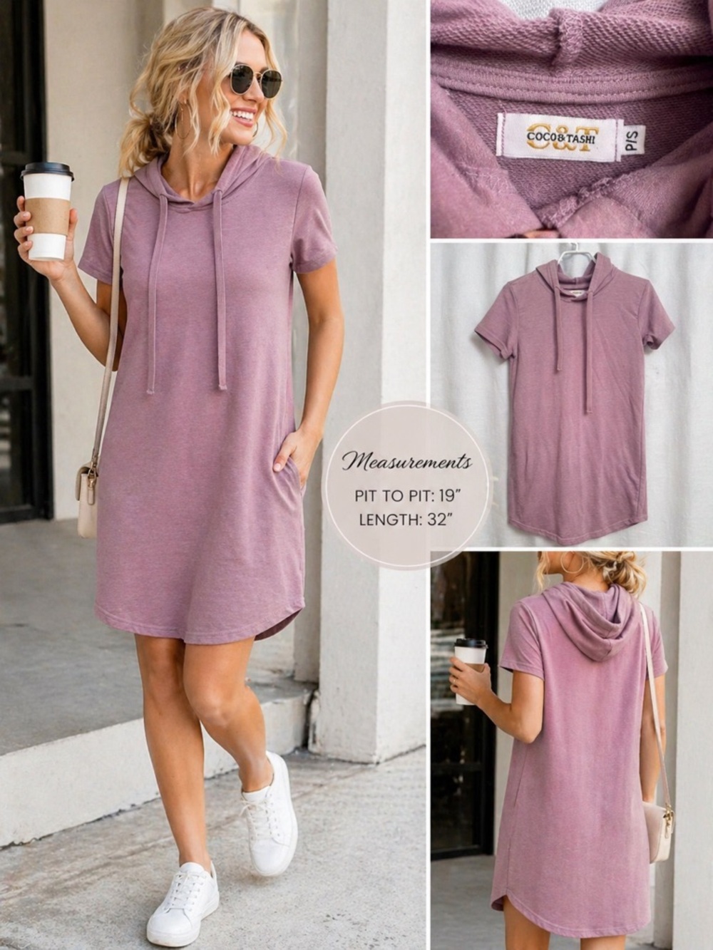 Coco & Tashi Mauve Hoodie T-Shirt Dress